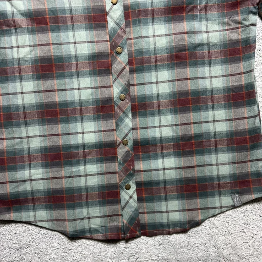LL Bean Mountainside Brushed Performance Shirt Mens M Plaid Red Green Snap Front - Picture 7 of 16